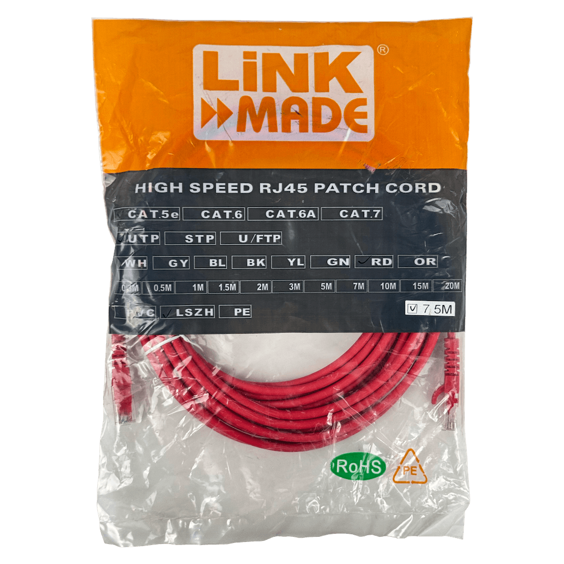 LINKMADE 7,5MT CAT5E ROJO LSZH CABLE PATCH INYECTADO MULTIFILAR 7.5 3