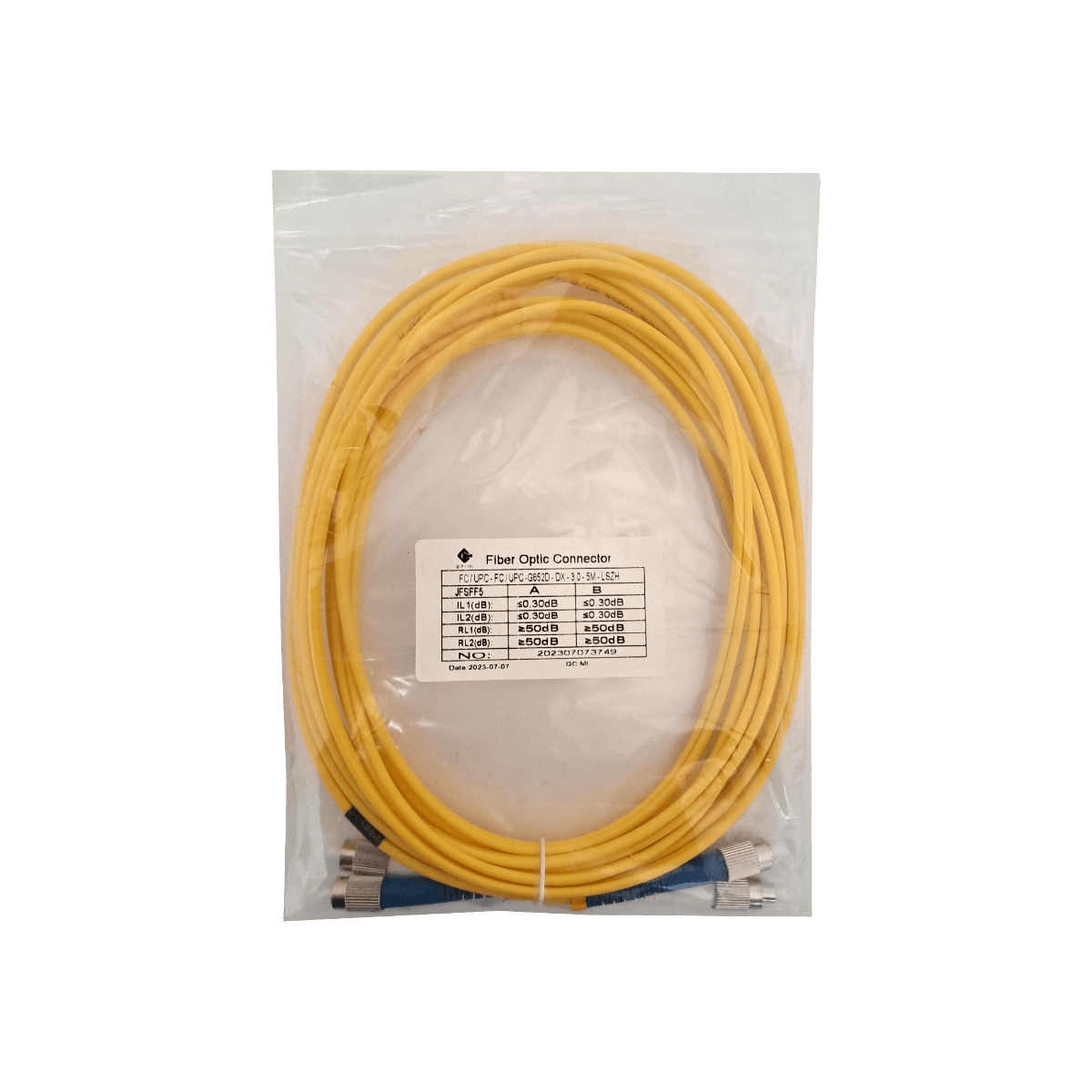 5mt FC/UPC-FC/UPC MonoModo SM Duplex Jumper Cable Fibra 9/125um 3mm 3