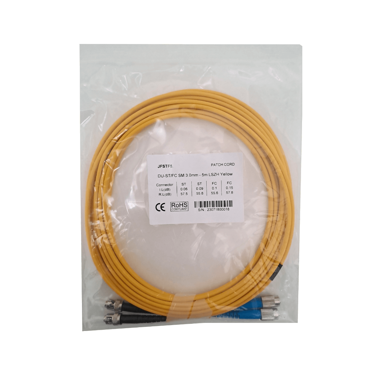 5mt ST-FC MonoModo SM Duplex Jumper Cable Fibra 3.0mm 9/125um 2