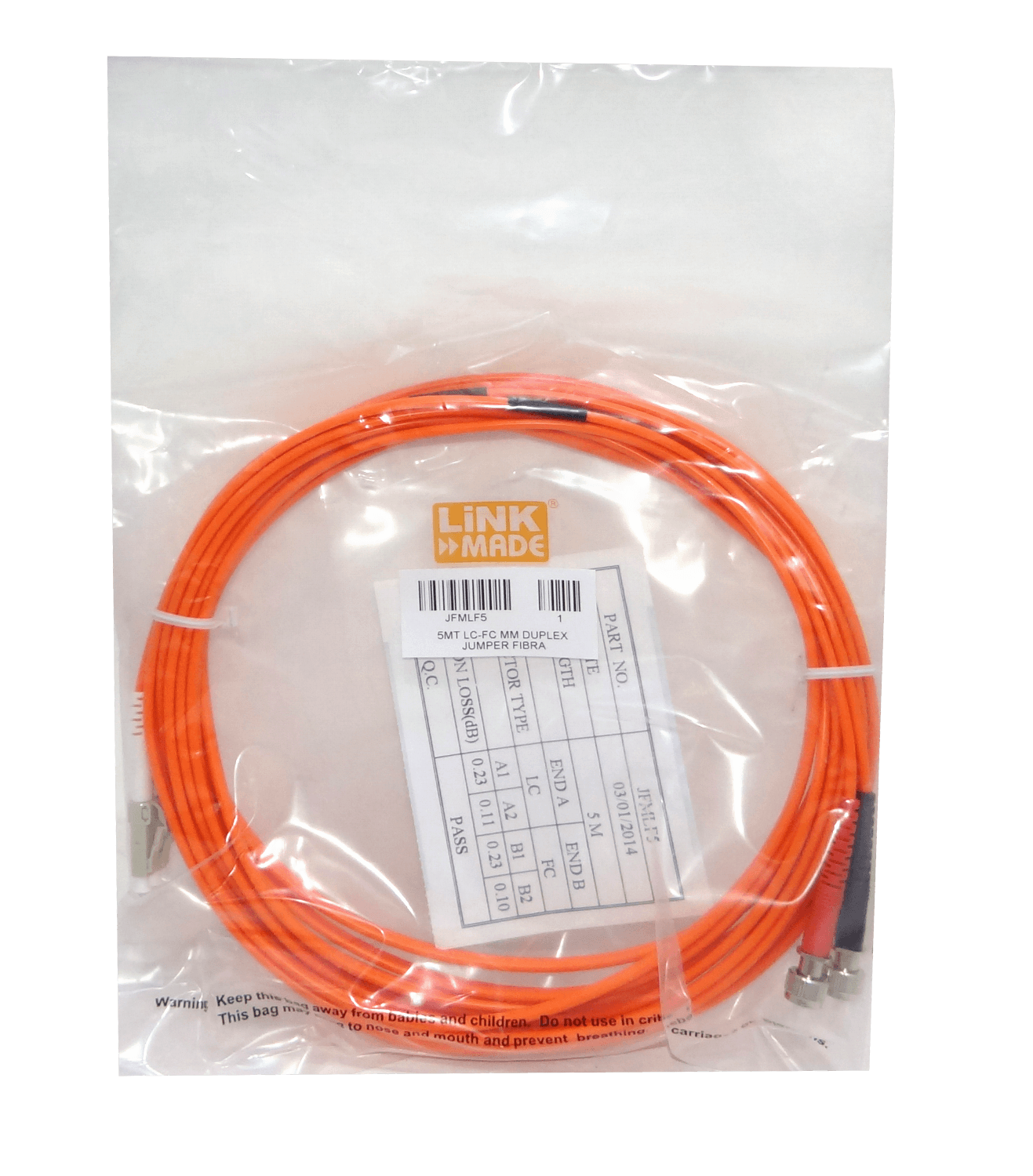 5mt LC-FC OM1 MultiModo MM Duplex Jumper Fibra 62.5/125um LSZH 2
