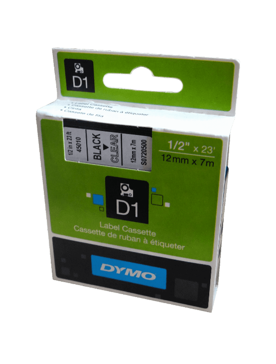 DYMO 12mm Negro en Fondo Transparente Cinta 7mt D1-Label Cassette 3