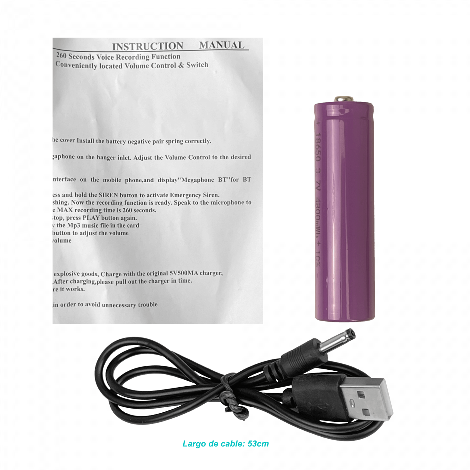 Megafono 30W inc-Pila Litio 3,7V 4800mAh Recargable Bluetooth USB mSD 3