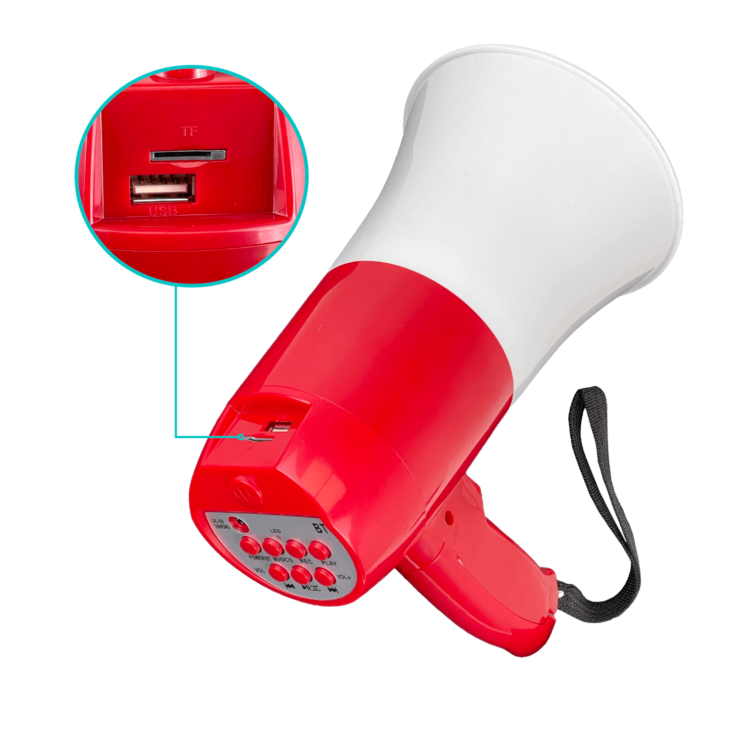 Megafono 30W inc-Pila Litio 3,7V 4800mAh Recargable Bluetooth USB mSD 5
