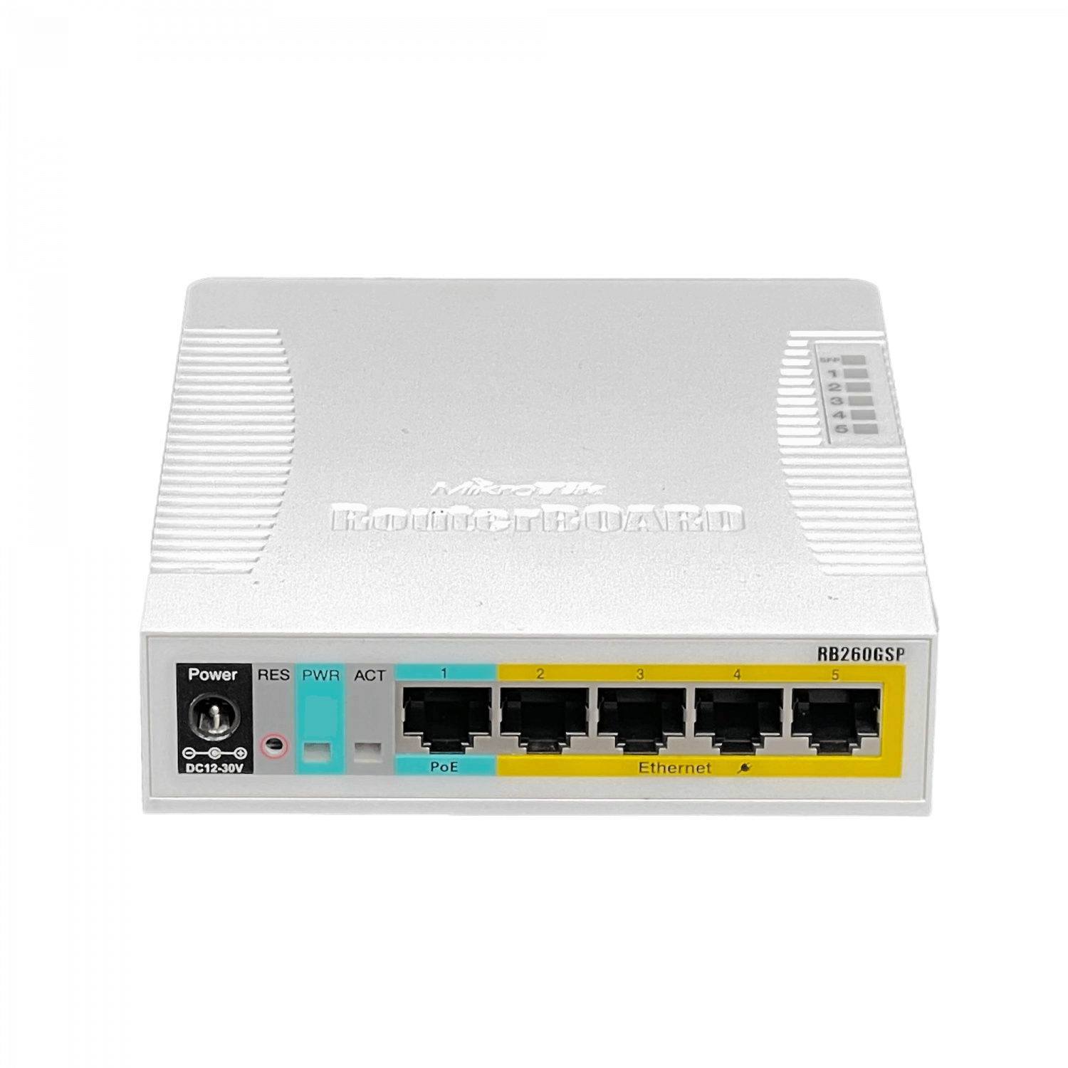 Switch Gigabit 5 Puertos, MikroTik RB260GSP, PoE, 1 SFP, VLAN, SwOS, Compacto, No Administrable 5