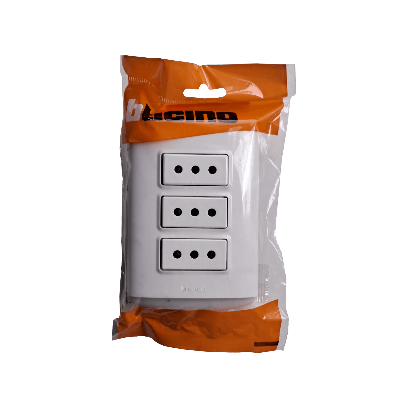 BTICINO MODUS 3-ENCHUFES-10A-NACIONAL CON BASE Y TAPA BLANCA ARMADO 1