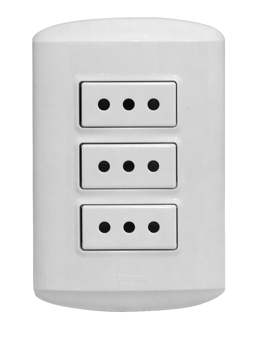 BTICINO MODUS 3-ENCHUFES-10A-NACIONAL CON BASE Y TAPA BLANCA ARMADO 3