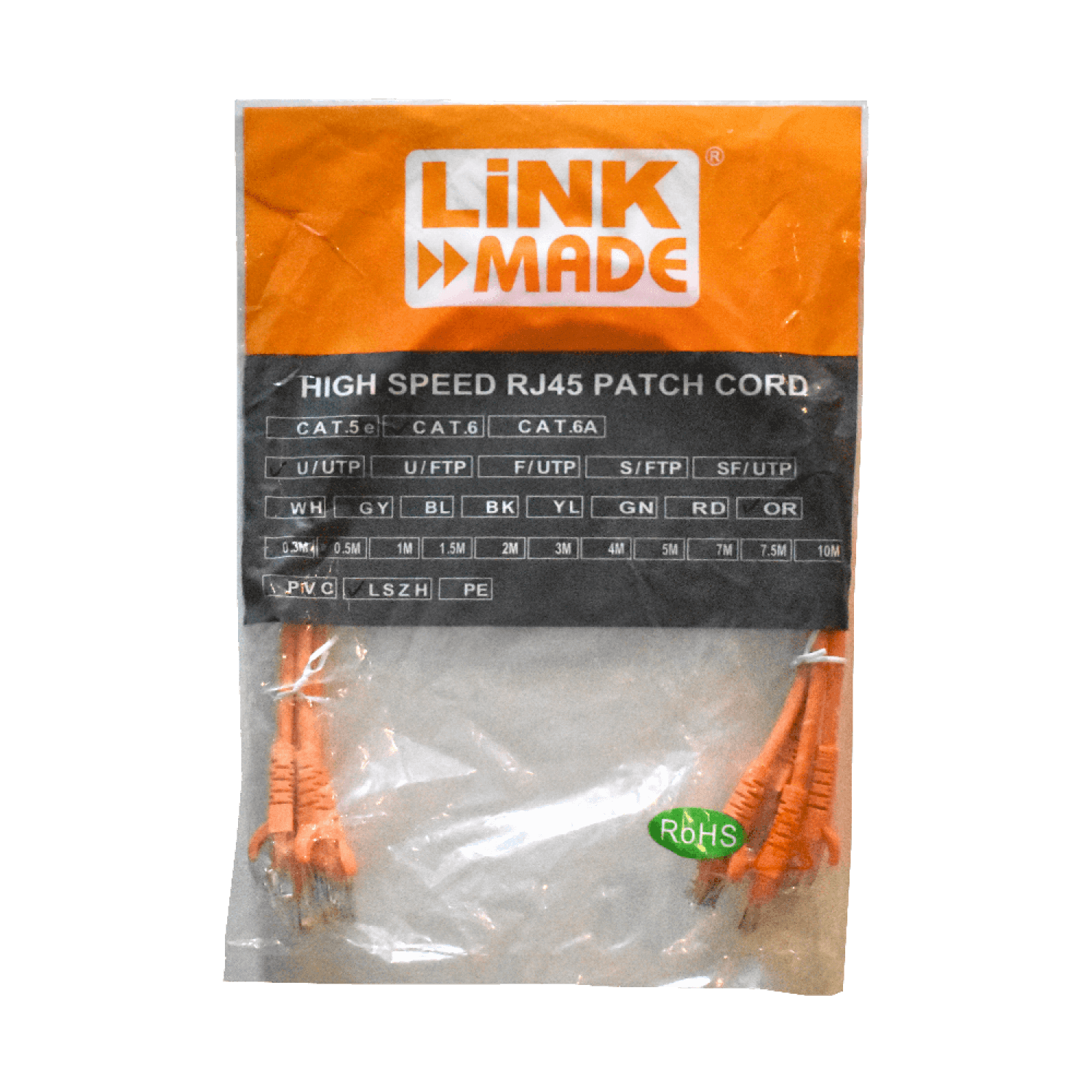 Pack x4 Cable Patch LINKMADE Cat6 0.5mt Naranjo LSZH Inyectado 1