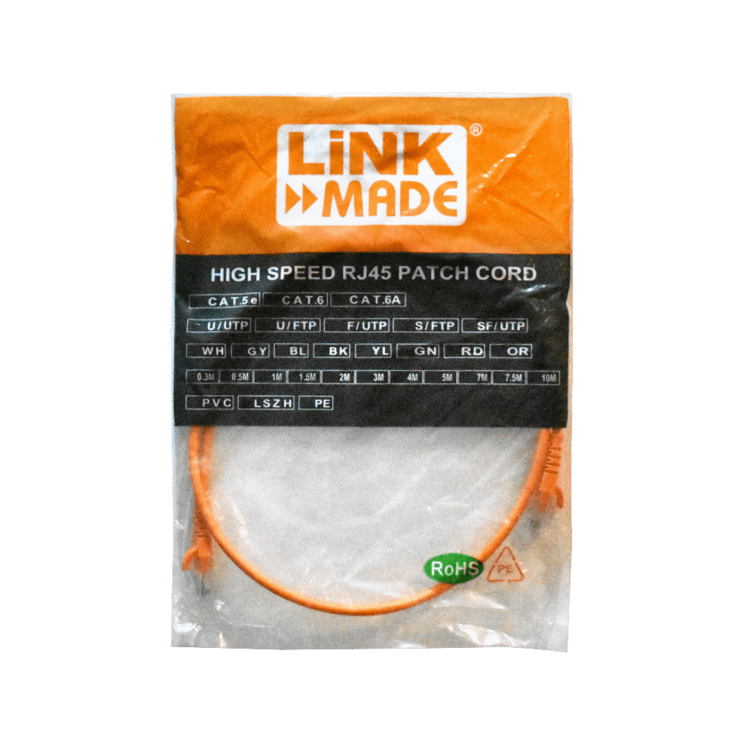 LINKMADE 1MT CAT6 NARANJO LSZH CABLE PATCH INYECTADO MULTIFILAR 1