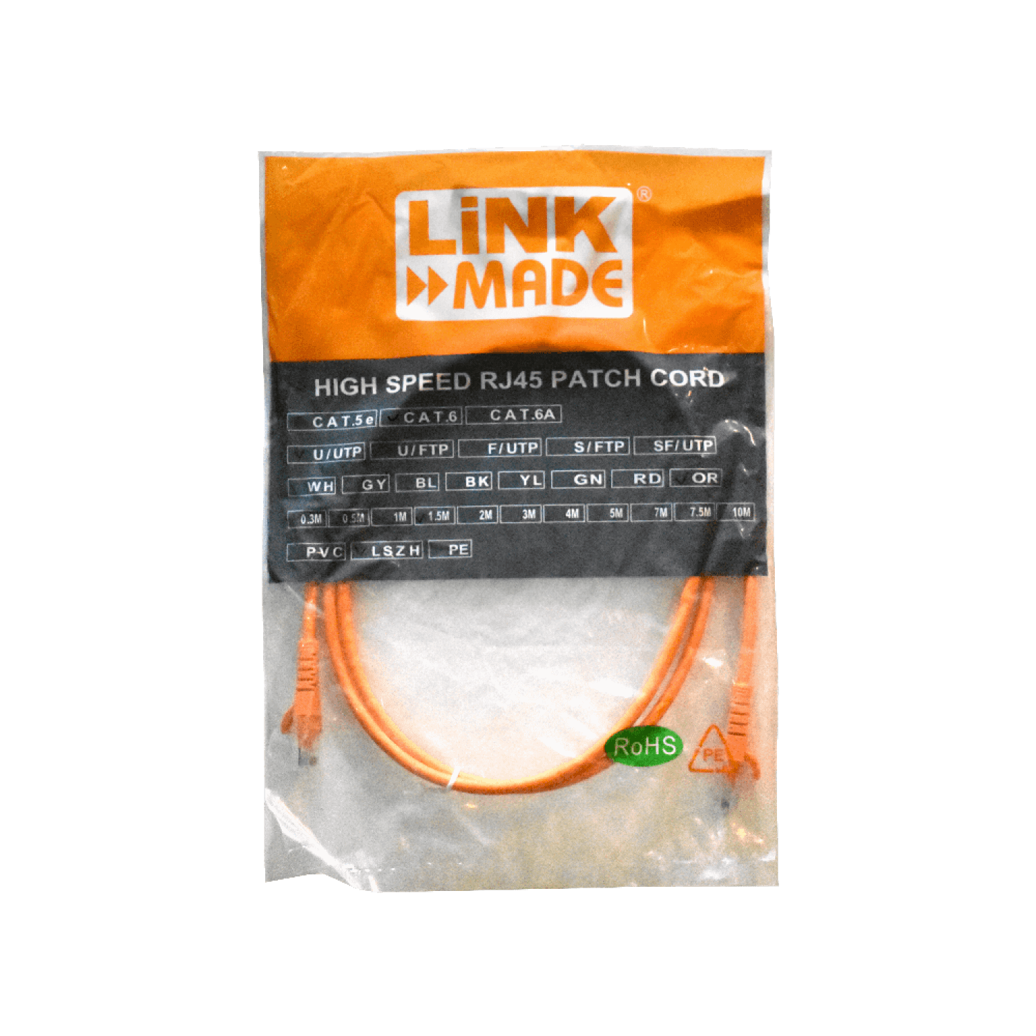 Cable Patch LINKMADE Cat6 Naranjo LSZH 1.5m Inyectado Multifilar Ideal para Conexiones Estables 2