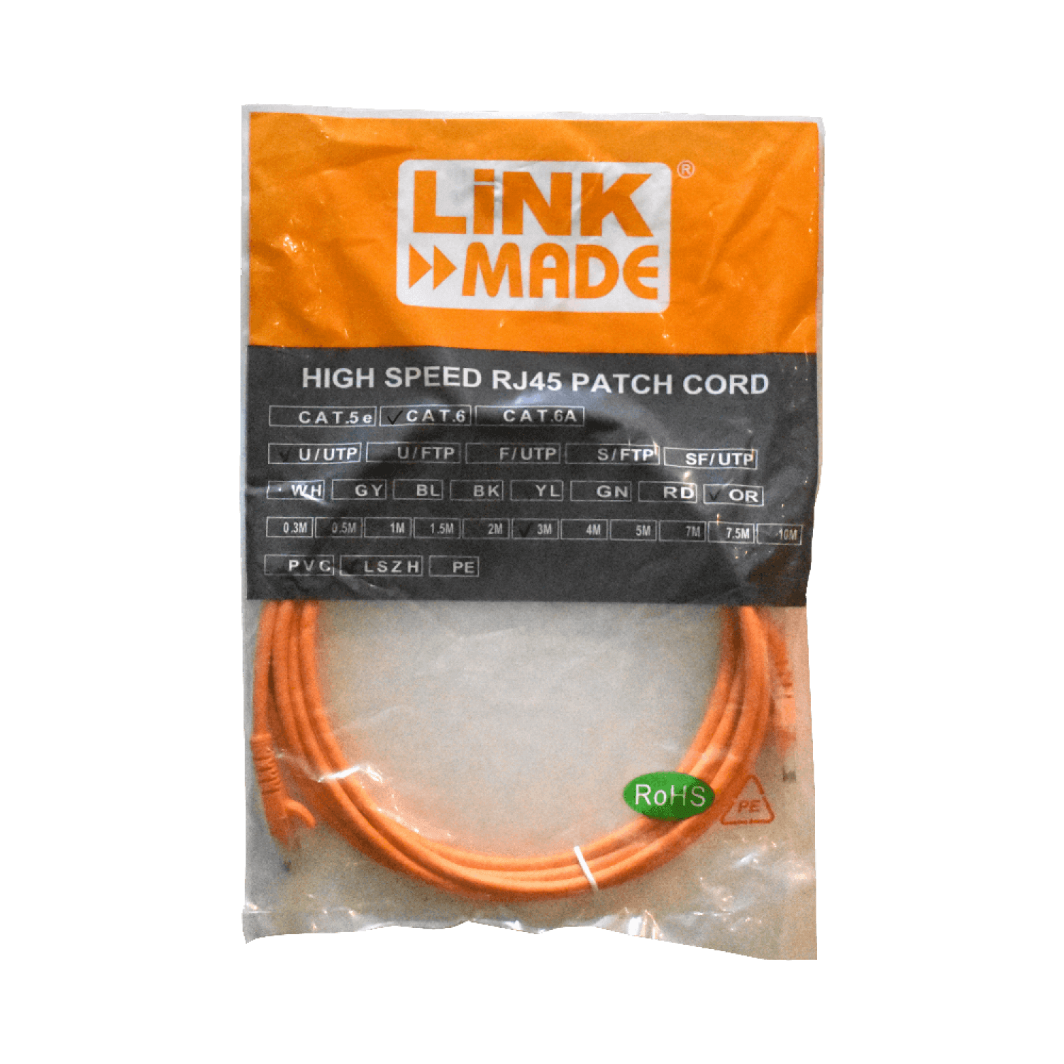Cable Patch LINKMADE Cat6 3mt Naranjo LSZH Inyectado Multifilar 1