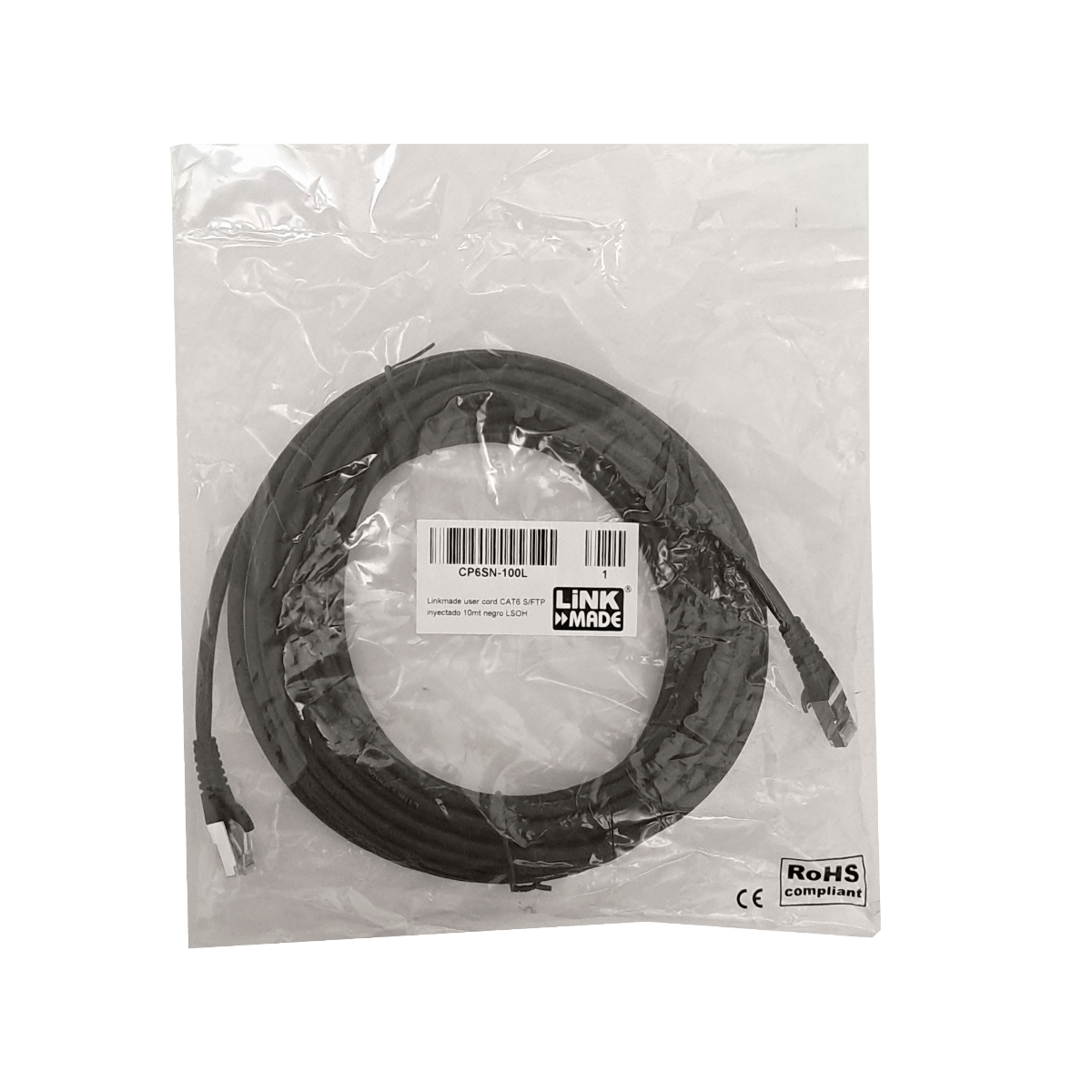 Cable Patch LINKMADE Cat6 S/FTP 10mt Negro LSZH Inyectado Multifilar 3