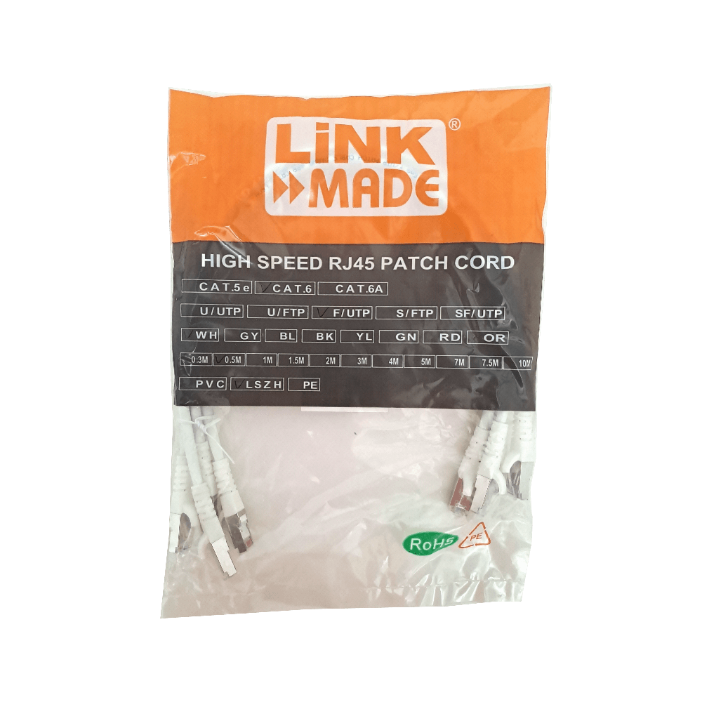 Pack x4 Cable Patch LINKMADE Cat6 F/UTP 0.5mt Blanco LSZH Inyectado Multifilar 5