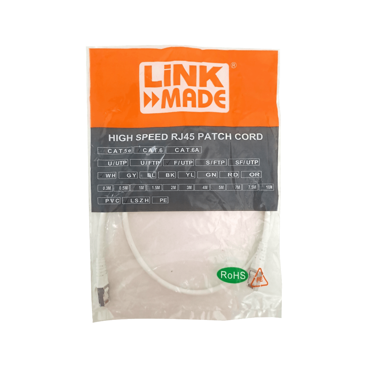 Cable Patch LINKMADE Cat6 F/UTP 1mt Blanco LSZH Inyectado Multifilar 1