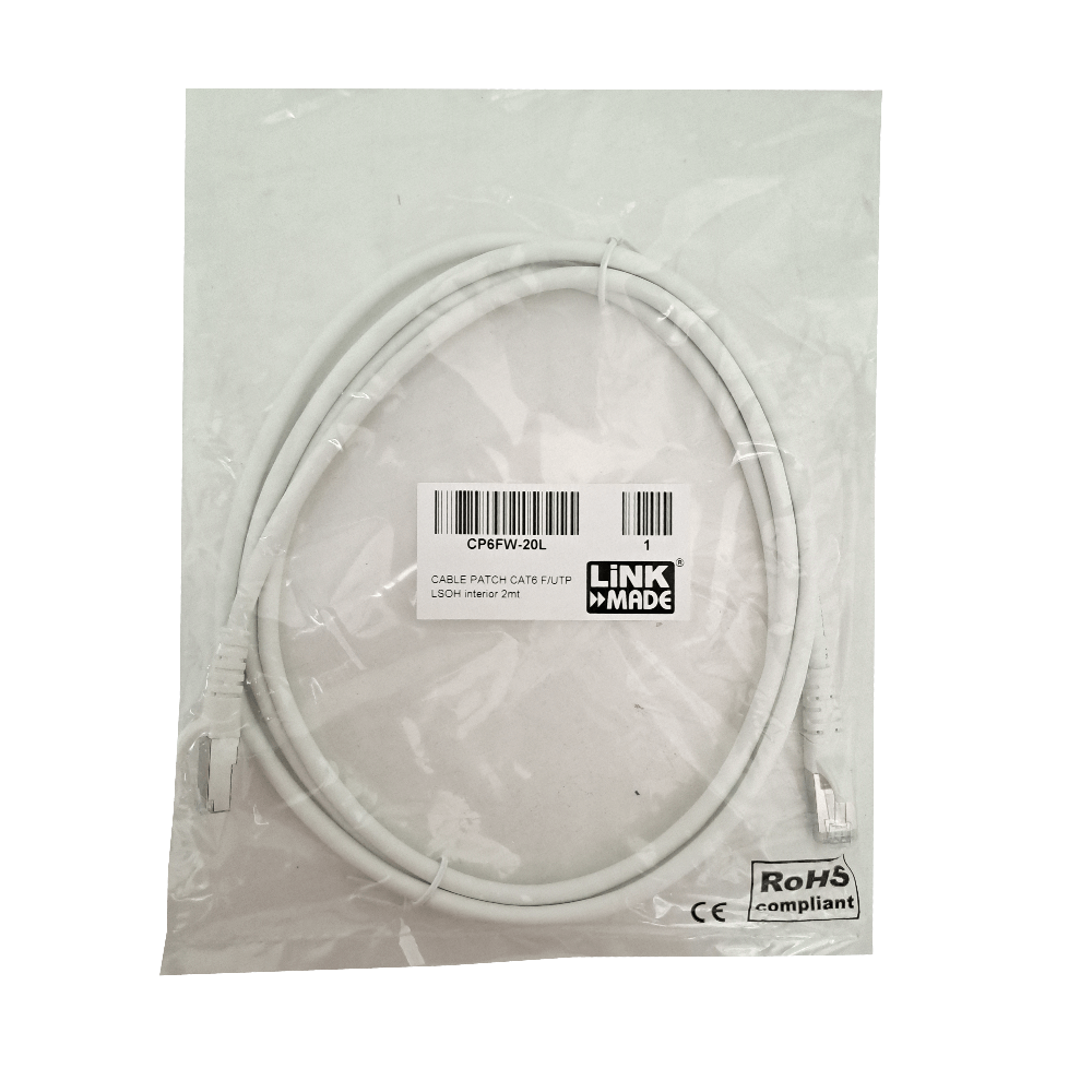 Cable Patch LINKMADE Cat6 F/UTP 2mt Blanco LSZH Inyectado Multifilar 4