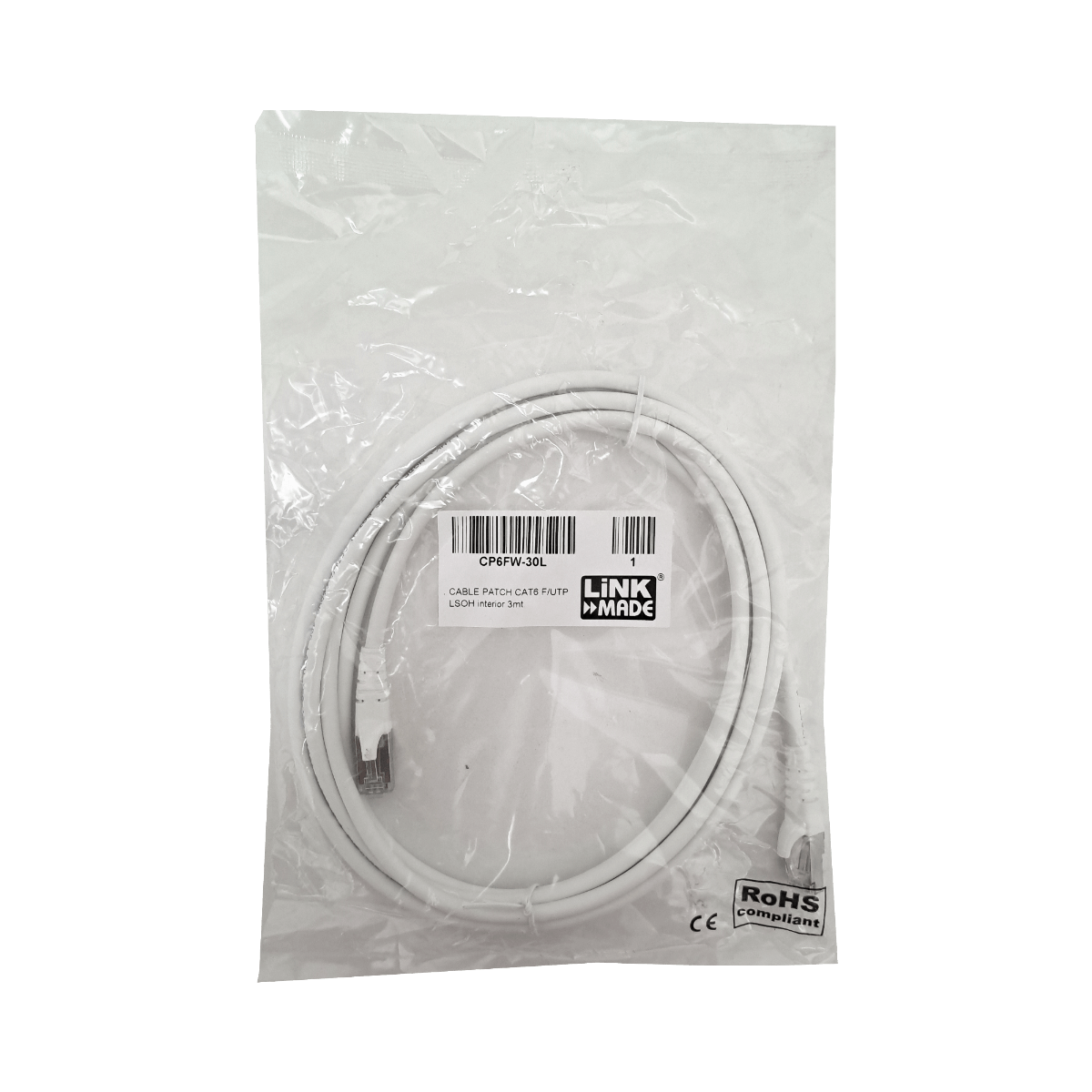 Cable Patch LINKMADE Cat6 F/UTP 3mt Blanco LSZH Inyectado Multifilar 5