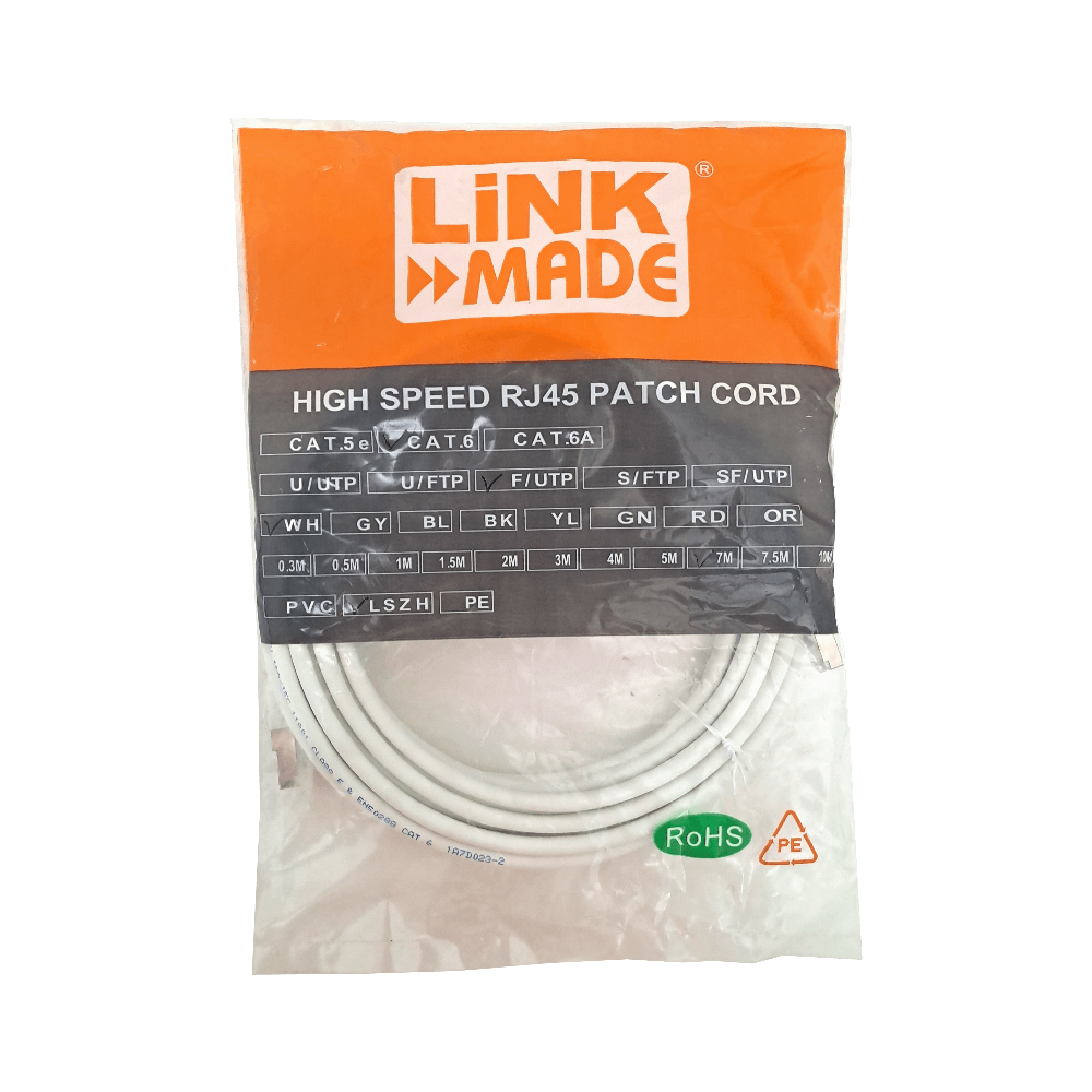 Cable Patch LINKMADE Cat6 F/UTP 7mt Blanco LSZH Inyectado Multifilar 2