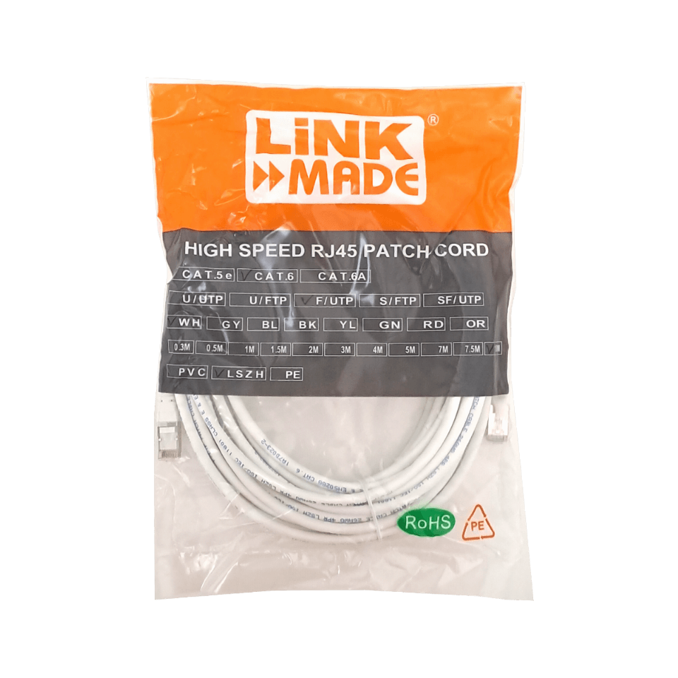 Cable Patch LINKMADE Cat6 F/UTP Blanco LSZH, 10m, Inyectado, Multifilar 4