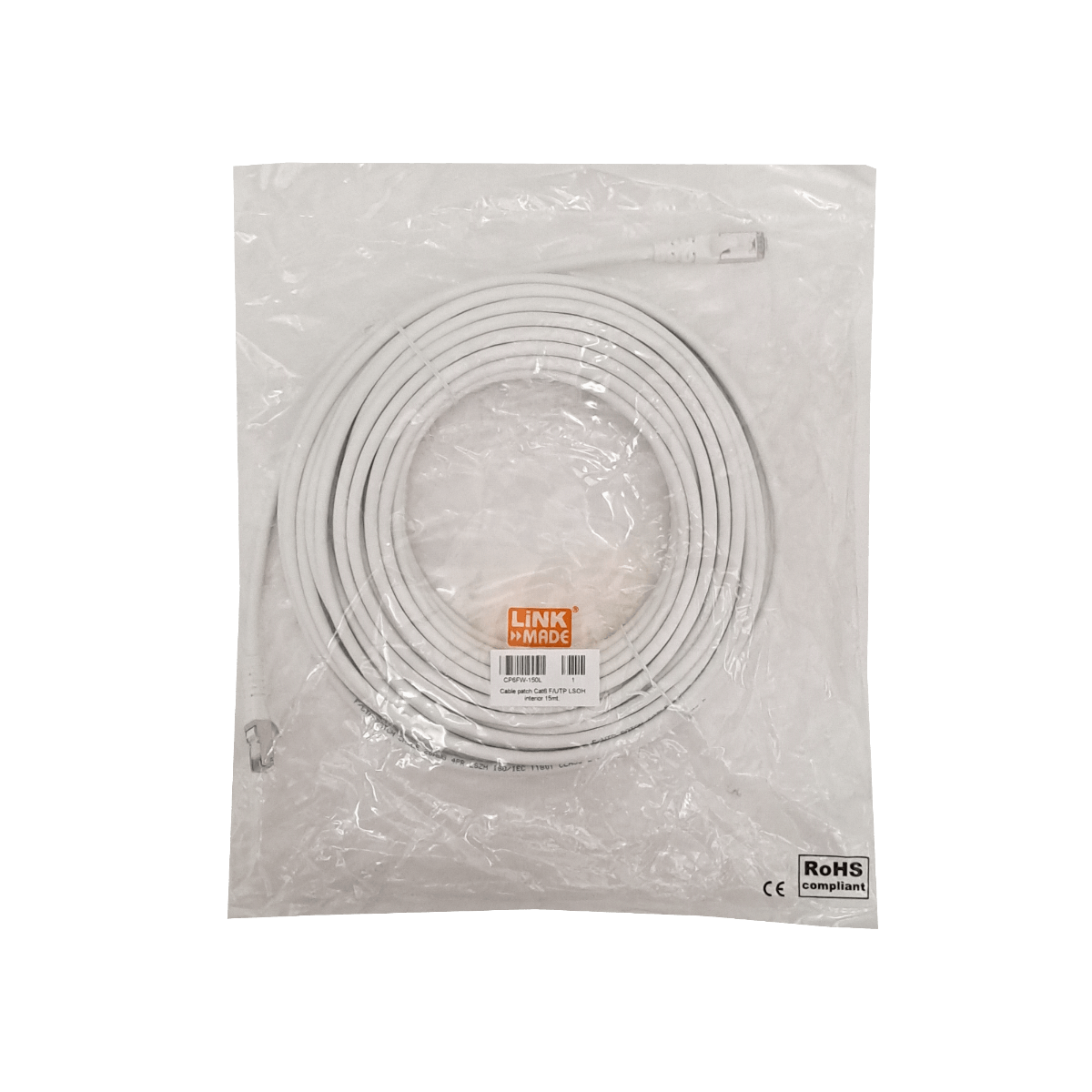 Cable Patch LINKMADE Cat6 F/UTP 15mt Blanco LSZH Inyectado Multifilar 3