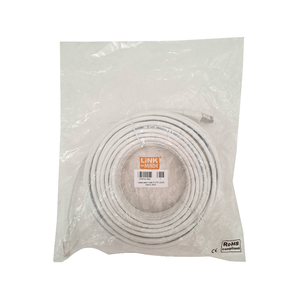 Cable Patch LINKMADE Cat6 F/UTP 20mt Blanco LSZH Inyectado Multifilar 1