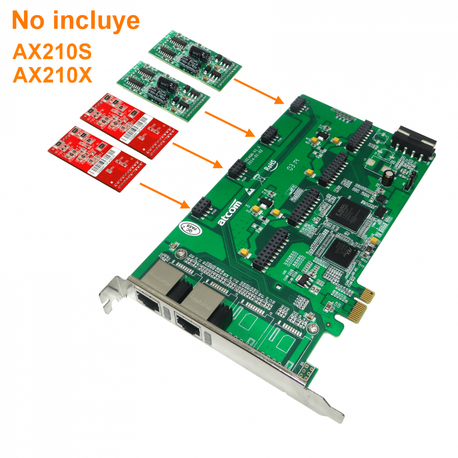 ATCOM PCIe-x1 8X 2-RJ45 REQ-AX210 3.3/5V 32BIT TARJETA ASTERISK 2