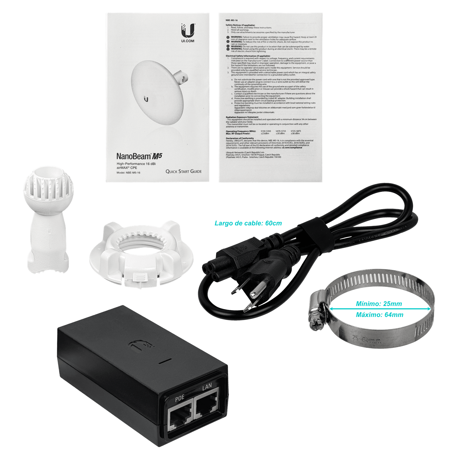 UBIQUITI 5GHz 16dBi 2x2 1-100 5150-5875MHz 26dBm NanoBeamM5 inc/PoE24V 8