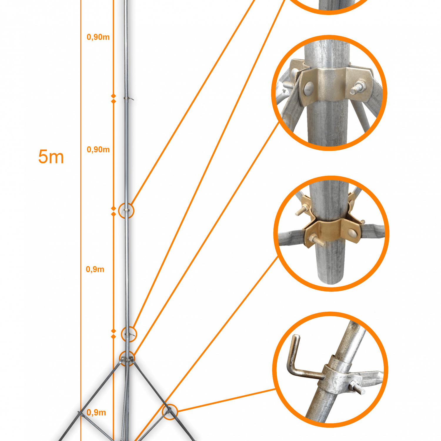 Mastil Liviano LINKMADE MASTD-5M 5m Telescopico Galvanizado No requiere Piola 1