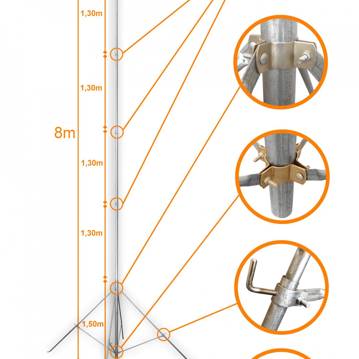 Mastil Liviano LINKMADE MASTD-8M 8m Telescopico Galvanizado No requiere Piola 2