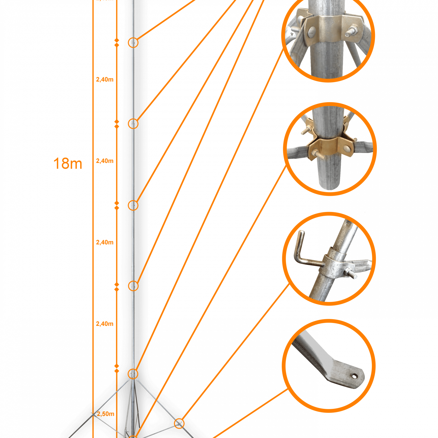 Mastil Telescopico Galvanizado LINKMADE MASTD-18M Ligero 17m No Requiere Piola 1