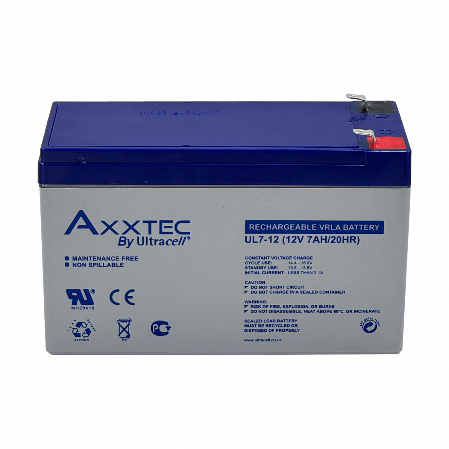 AXXETEC UL Bateria 12V 7AH Acido-Plomo Sellada AGM 3