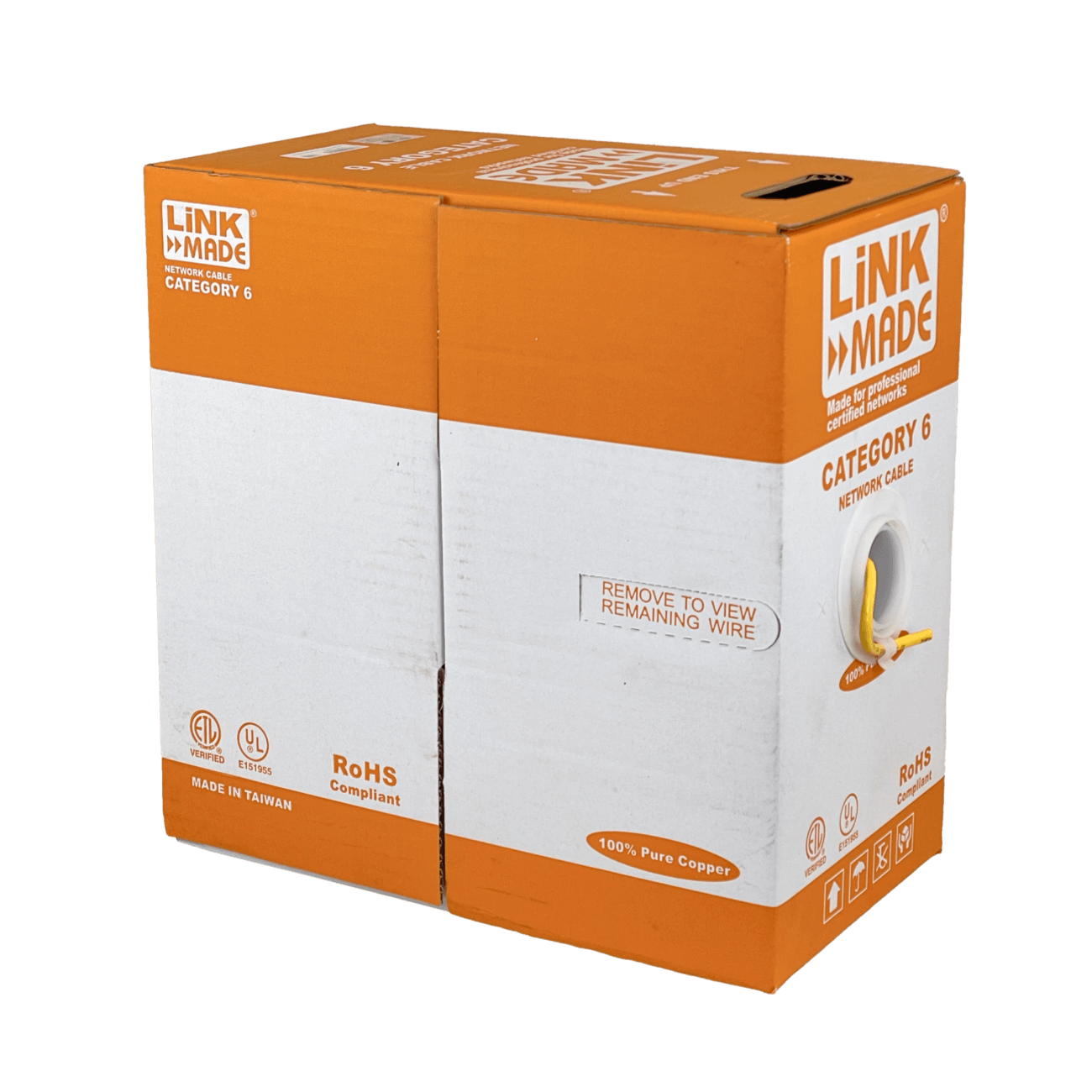Caja Cable de Red LINKMADE Cat6 UTP 305mt Amarillo Unifilar PVC Cobre 1