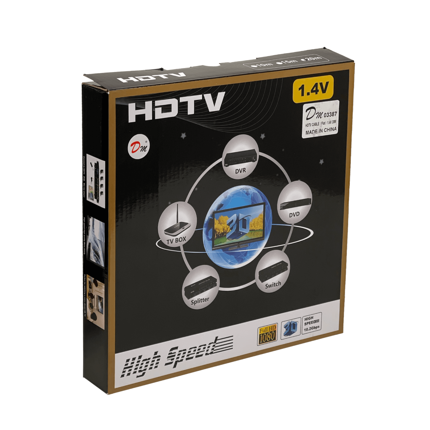 Cable HDMI 20m Plano v1.4, HDMI-M a HDMI-M, Negro, 3D 4