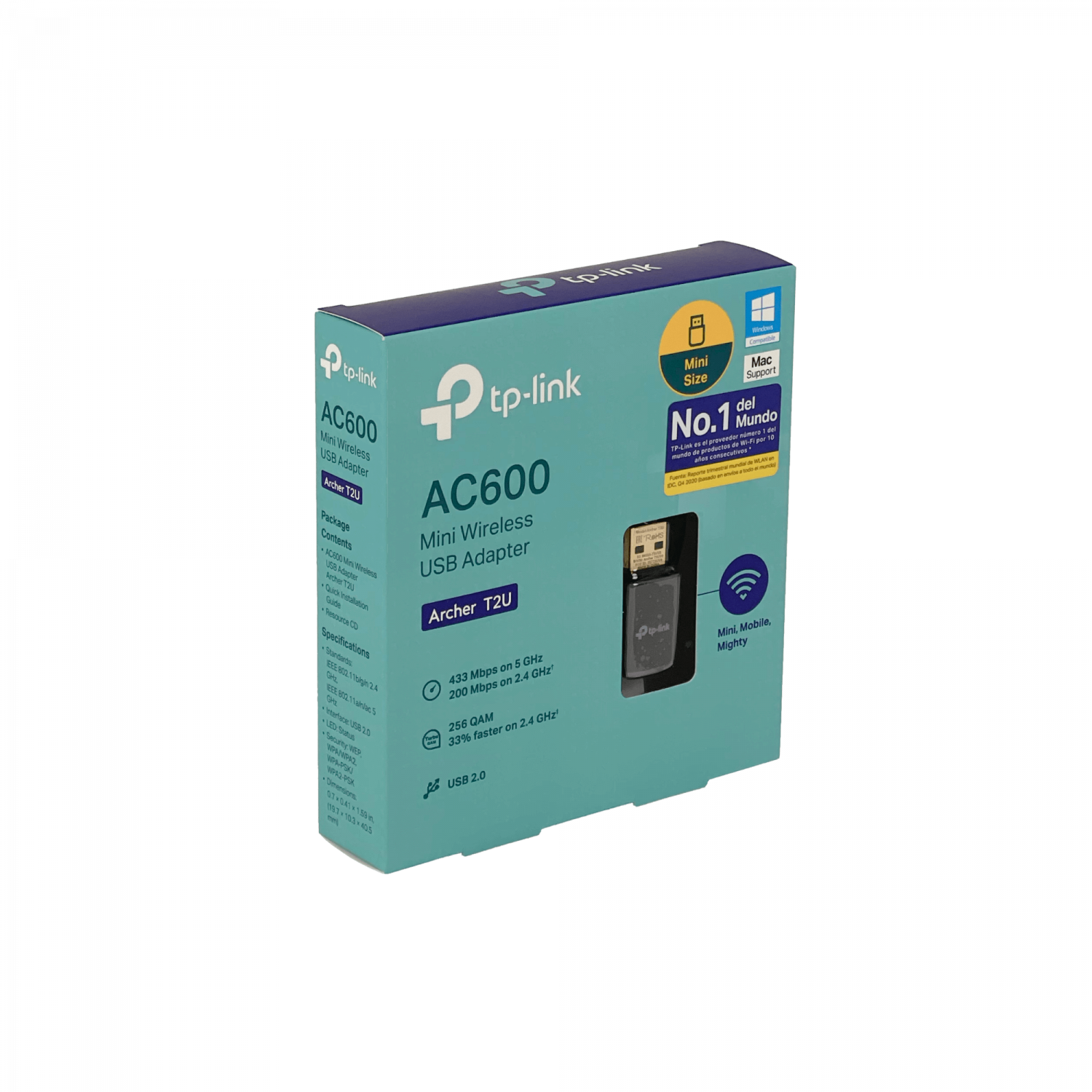 Adaptador Inalámbrico USB TP-Link Archer T2U, Banda Dual, AC600, Wi-Fi 2.4GHz/5GHz 4