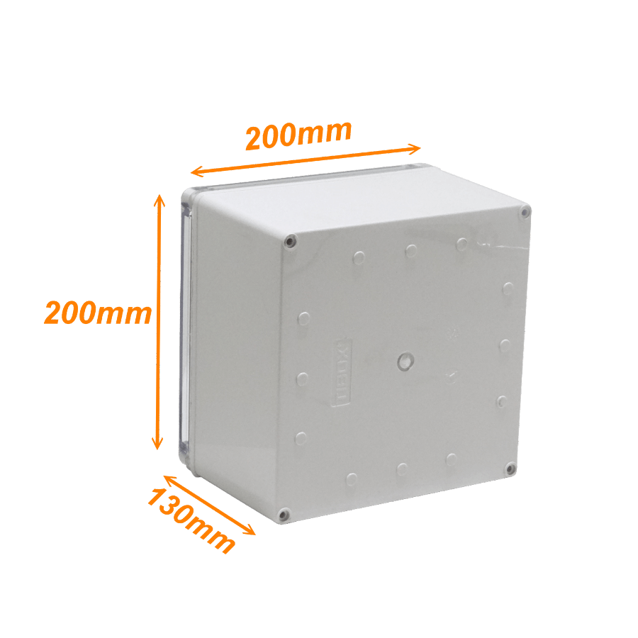 Caja estanca 200×200×130mm, ABS/PC, IP66, tapa transparente, AT-2020  3