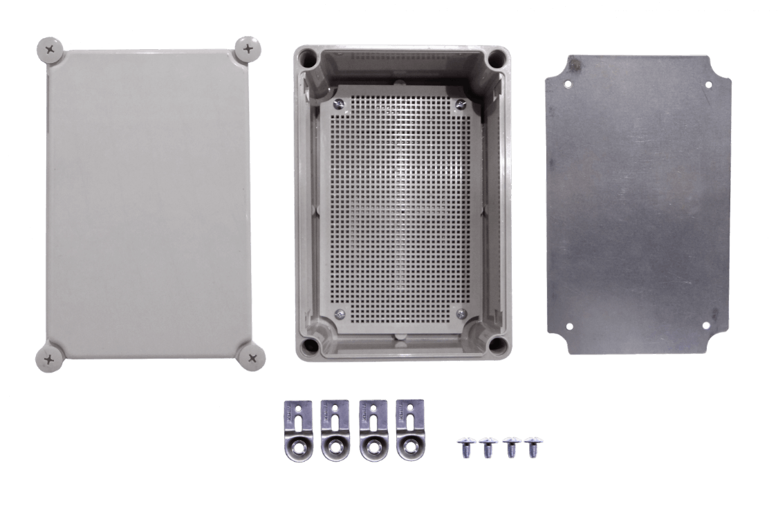 Caja plastica Tibox TJ-AG-2819-1 280x190x180mm gris IP66 RoHS con placa 2
