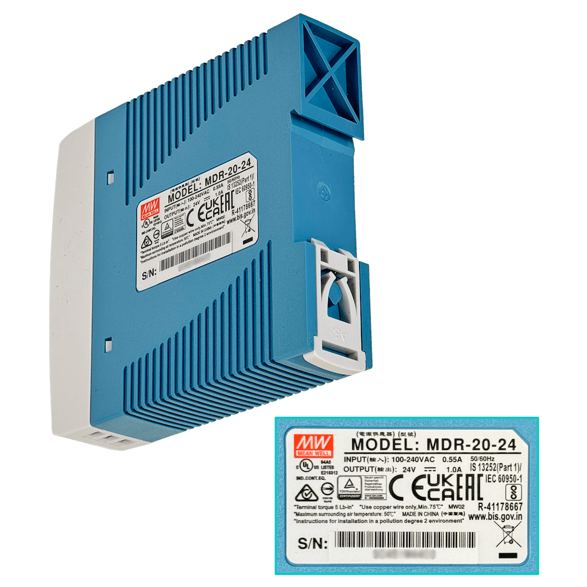 MEANWELL 24VDC 24W 1A Ajustable Ancho-24mm Riel-DIN Fuente-Poder 3