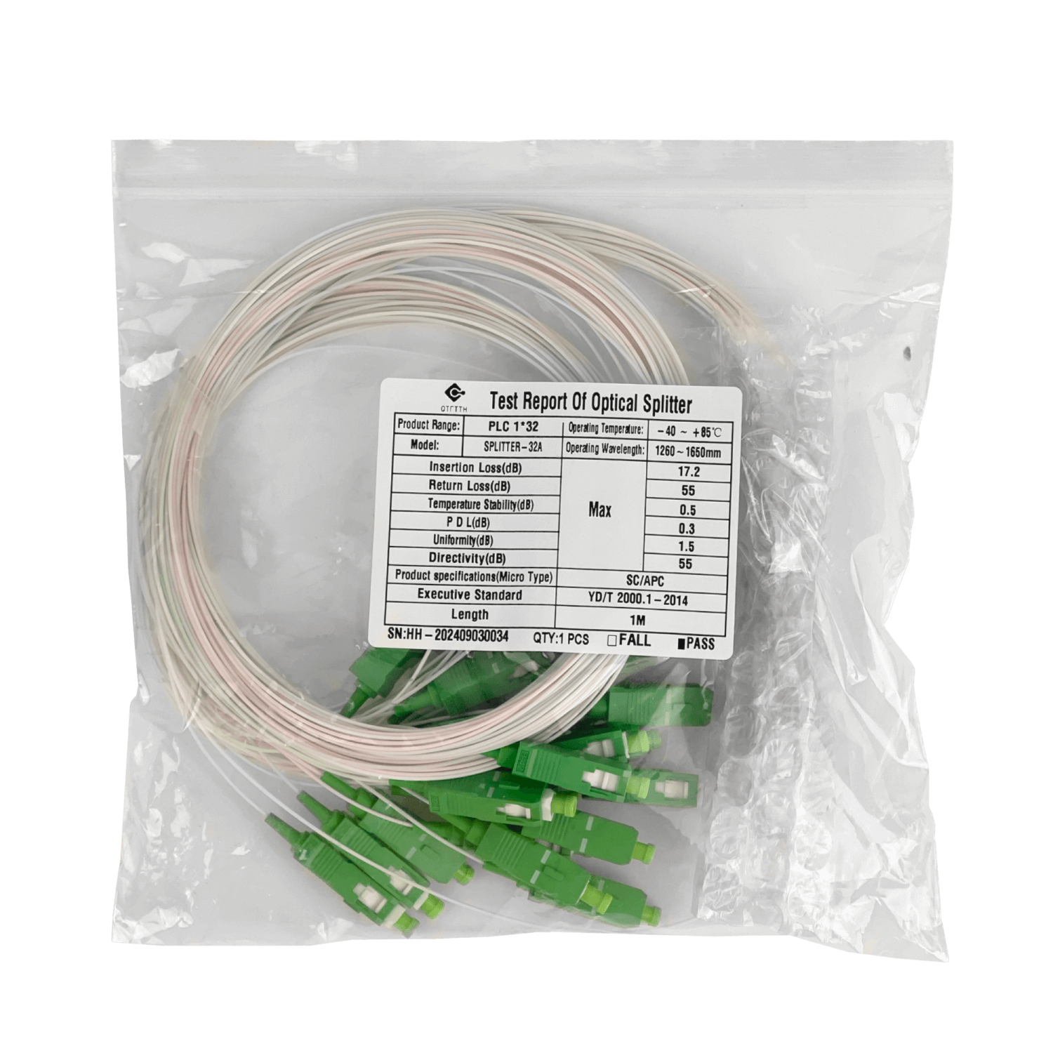 Divisor PLC 1x32 SC/APC para GEPON/GPON G657A1 0,9mm 3