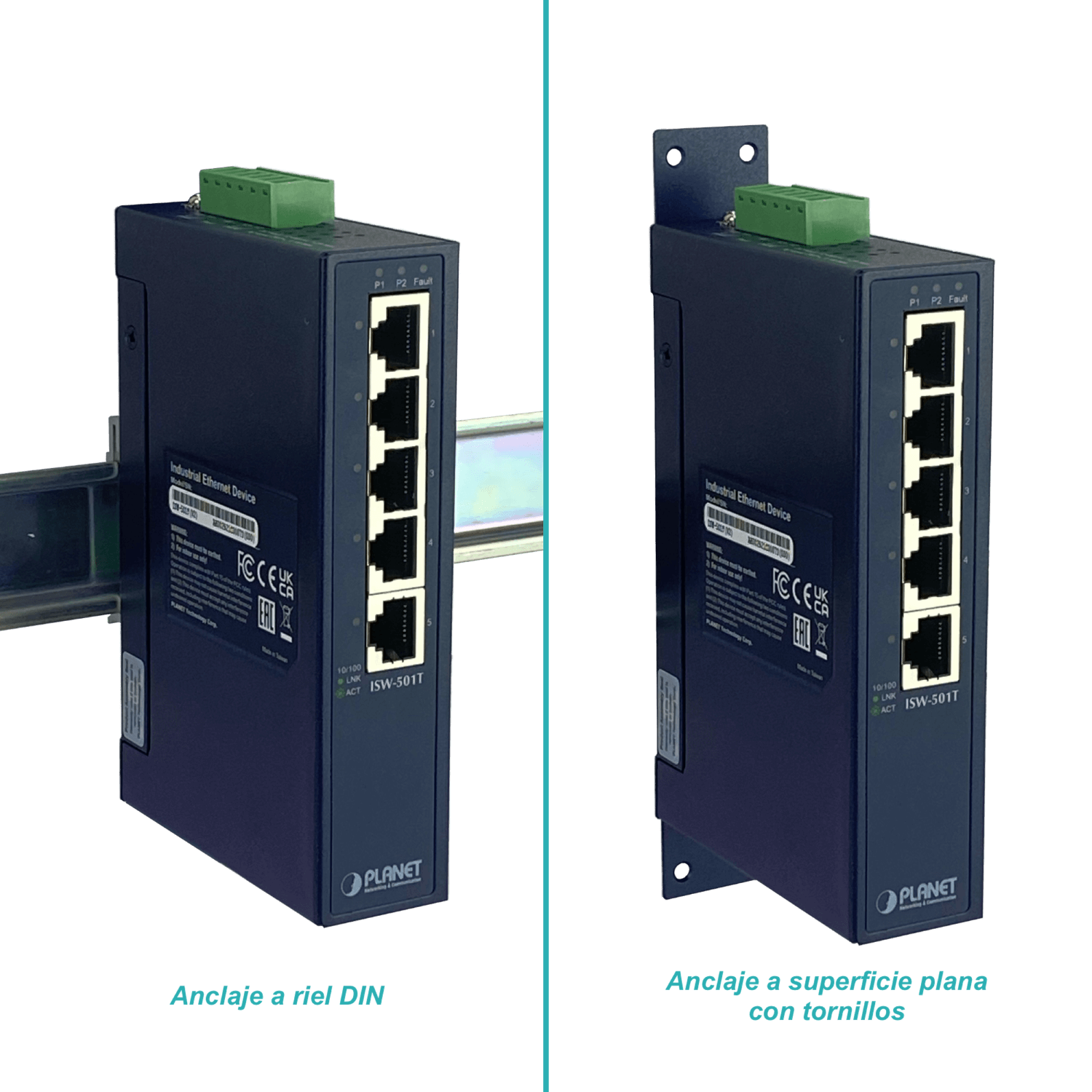 PLANET 5-100 Switch Industrial no-Admin Riel-DIN 12-48VDC 24VAC Dual 4