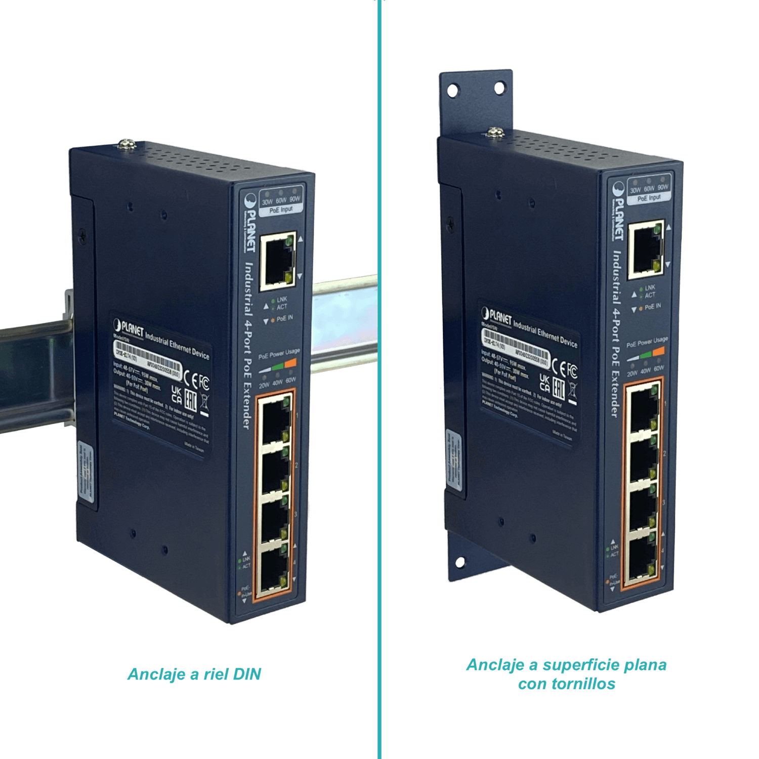 PLANET Switch 5-1000 in-60W 4-PoE-af/at Extender Riel-DIN Industrial 7