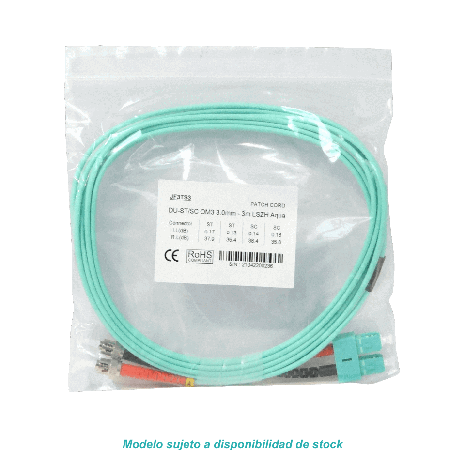 3mt ST-SC OM3 Multimodo MM Duplex Jumper Fibra 50/125um 3