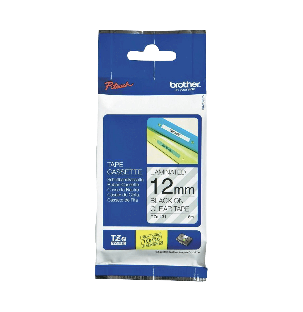 Cinta negro sobre transparente de 12 mm (0,47