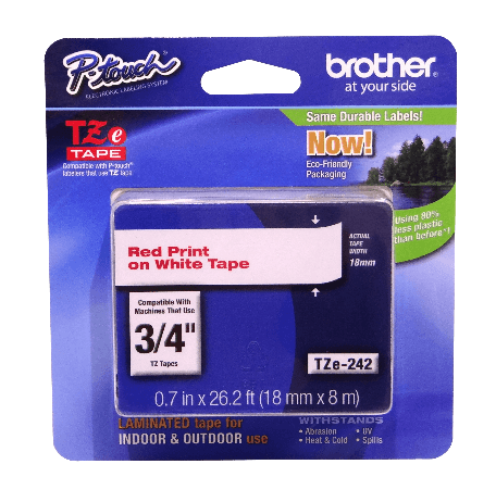 Cinta Brother TZE-242 18mm rojo en fondo blanco 8m 1