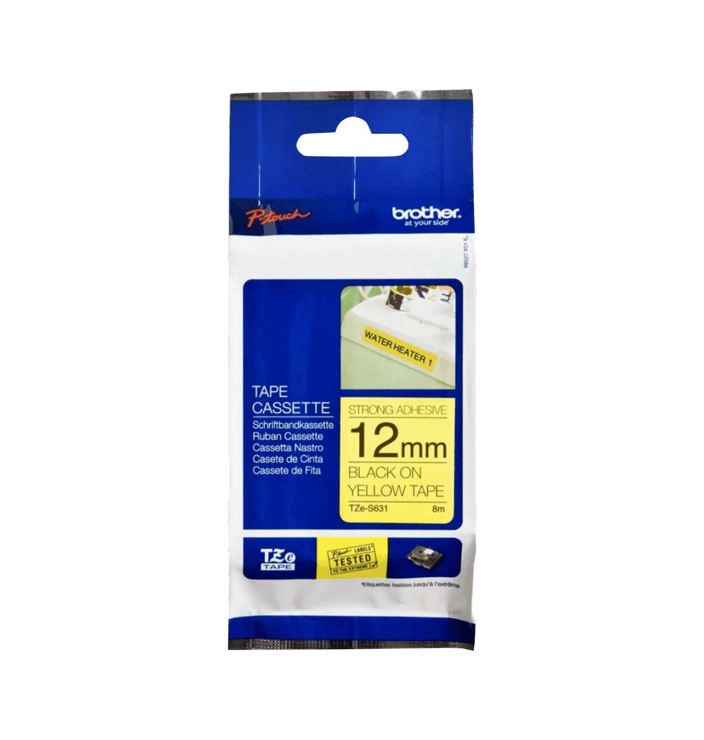 Cinta Laminada Brother TZE-S631, Fondo Amarillo con Texto Negro, 12mm, 8 Metros 3