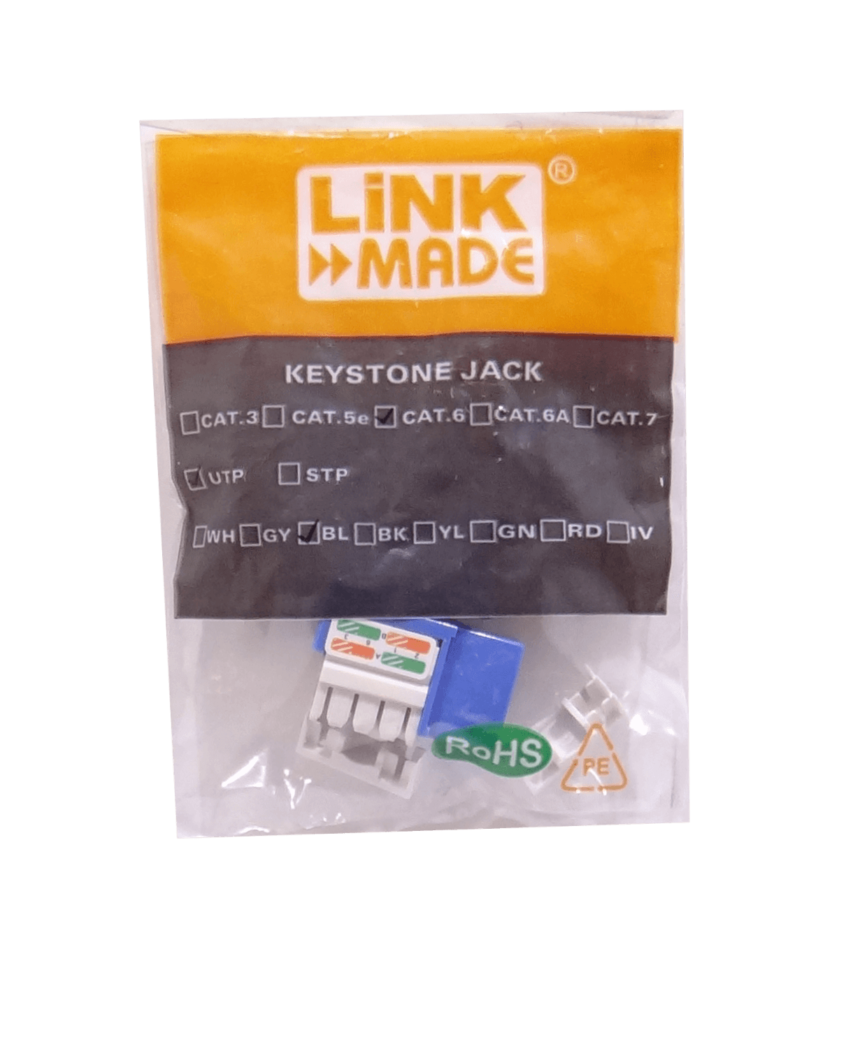 Keystone Punchable LINKMADE KP6AL Cat6 Azul U UTP RJ45 Conector Hembra 1