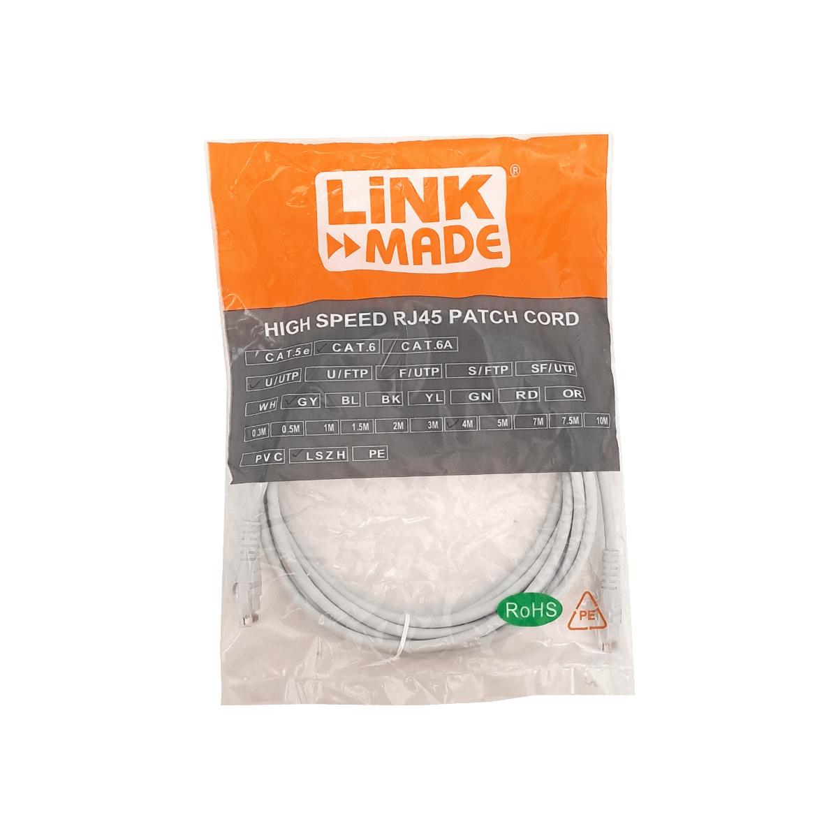 Cable Patch LINKMADE Cat6 U/UTP 4mt Gris LSZH Inyectado Multifilar 2