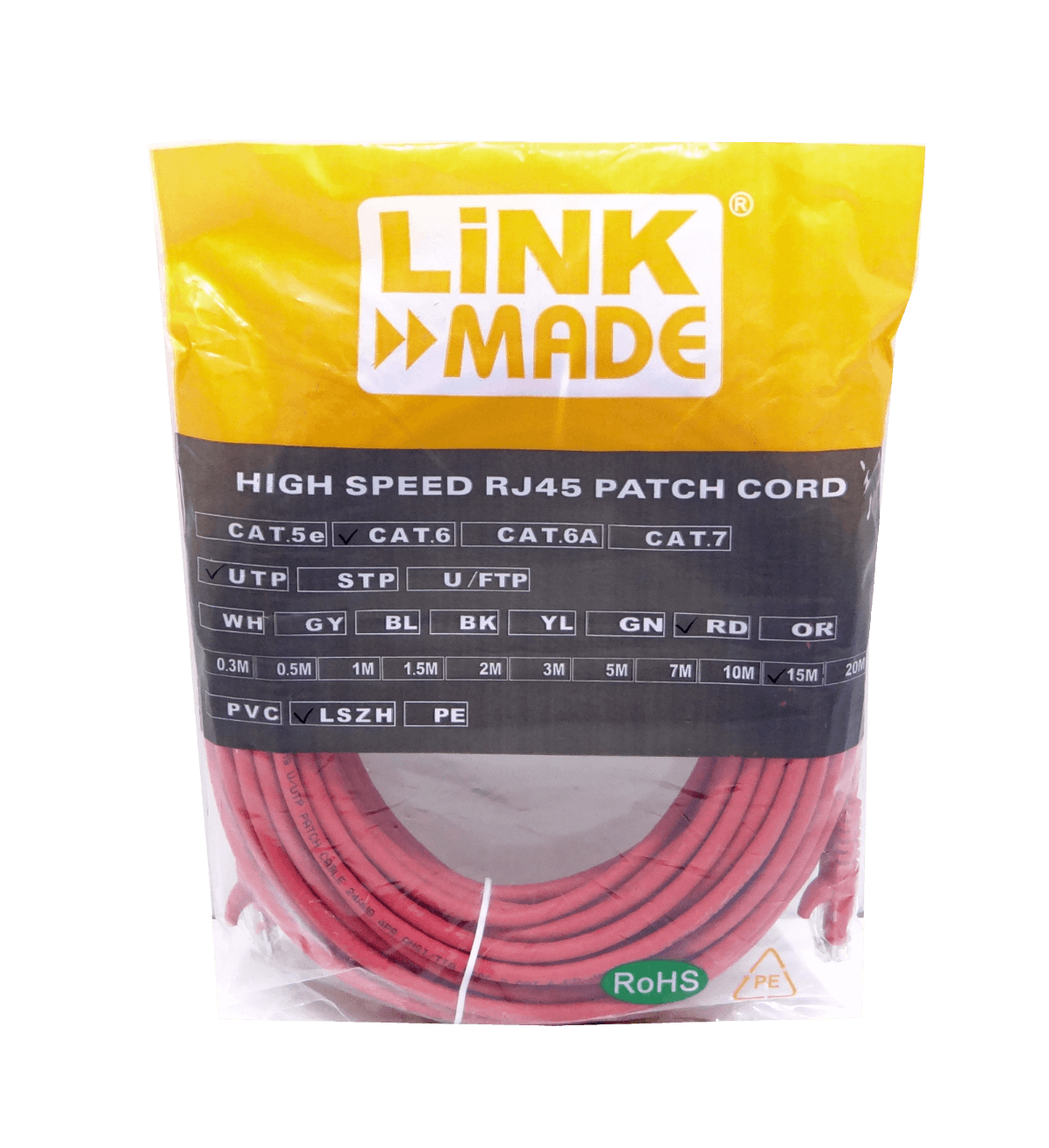 Cable Patch LINKMADE Cat6 U/UTP Rojo LSZH, 15m, Inyectado, Multifilar 2