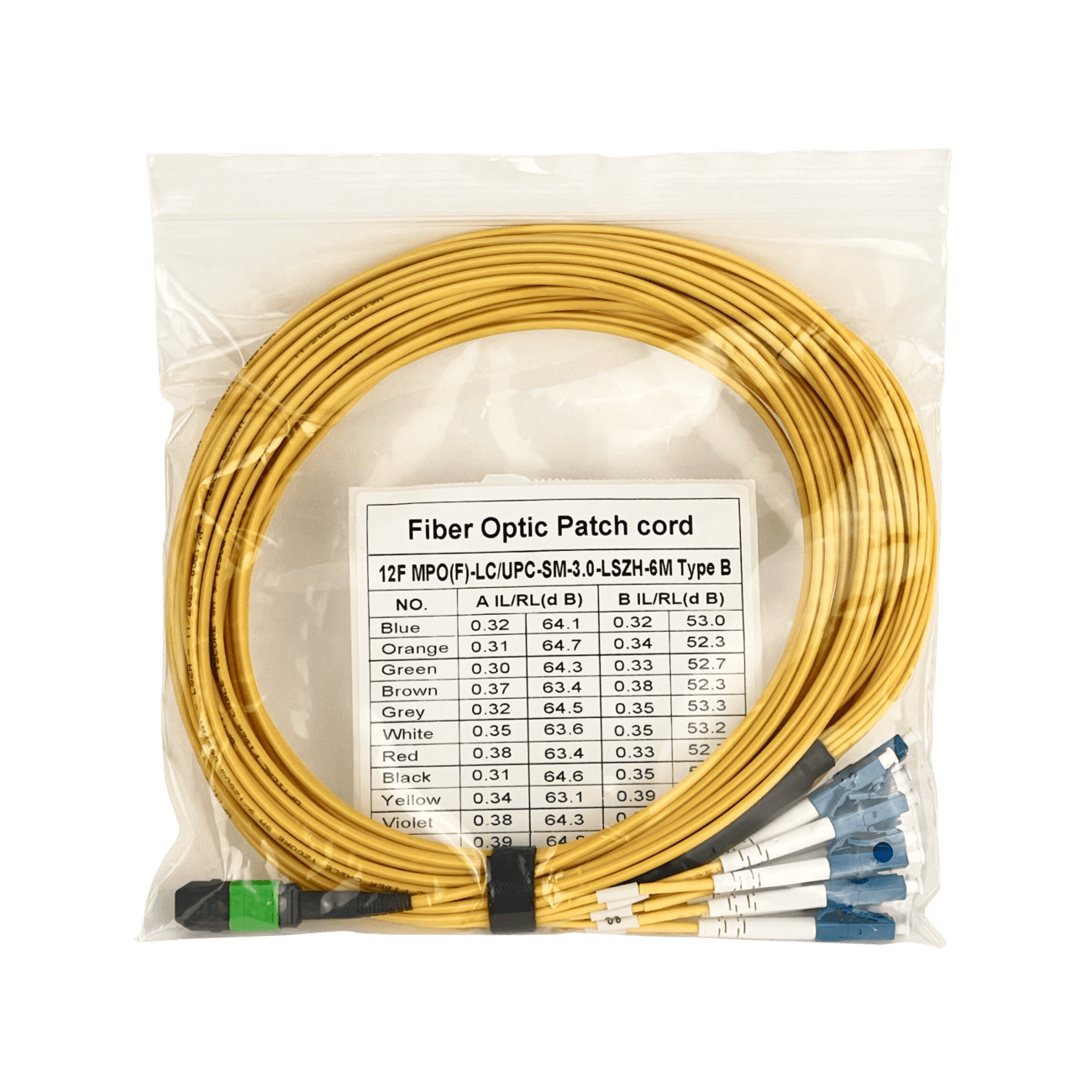 6mt 12-LC/1,5mt 1-MPO/4,5mt MonoModo SM Jumper Cable Fibra 9/125um 3