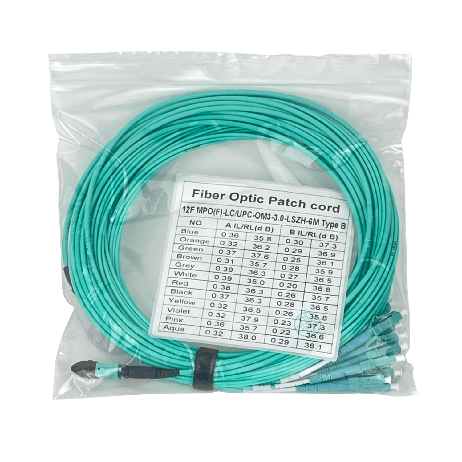 6mt OM3 12-LC/1,5mt 1-MPO/4,5mt MultiModo MM Jumper Cable Fibra 3