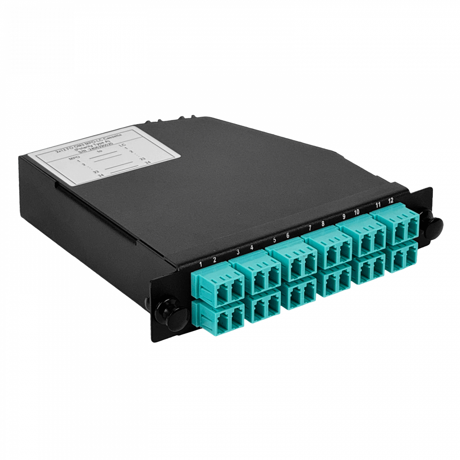 Cassette de Fibra Óptica Pre-conectorizado OM3 24-LC a 2-MPO/M para Panel 1U - CALCOM3 2