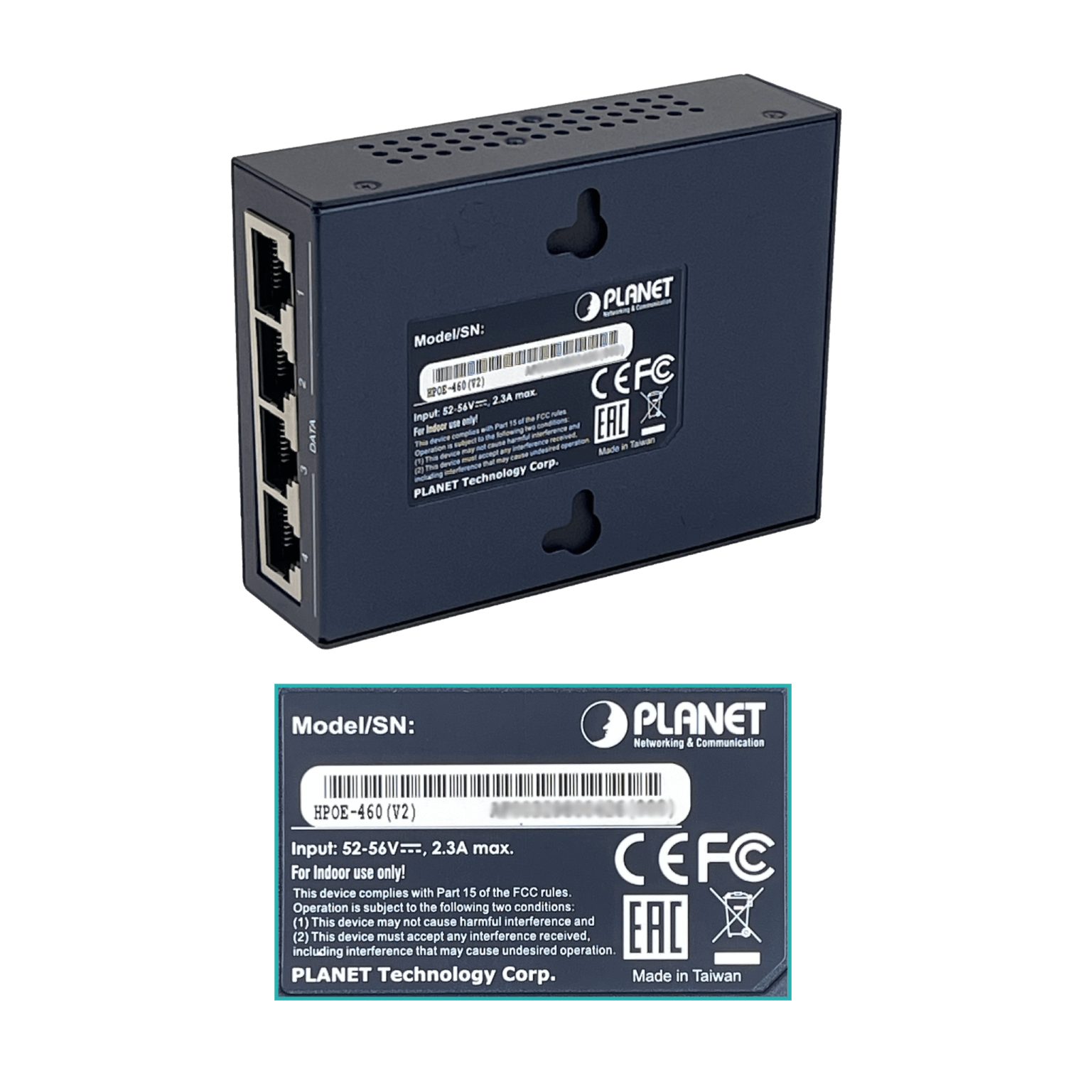 Hub Inyector PoE+ de 4 Puertos PLANET HPOE-460, 120W, Soporte Gigabit, Potencia 54V  2