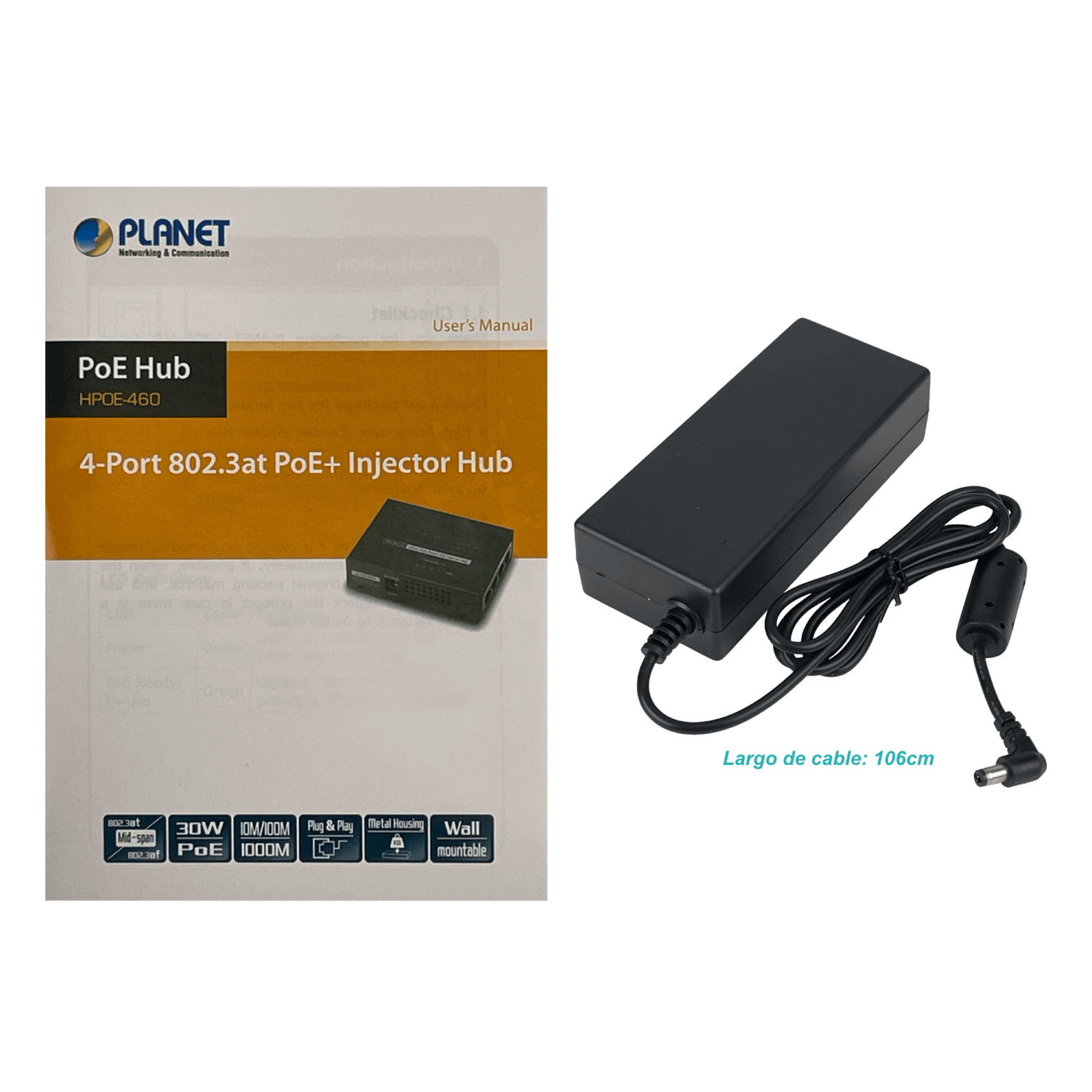 Hub Inyector PoE+ de 4 Puertos PLANET HPOE-460, 120W, Soporte Gigabit, Potencia 54V  6